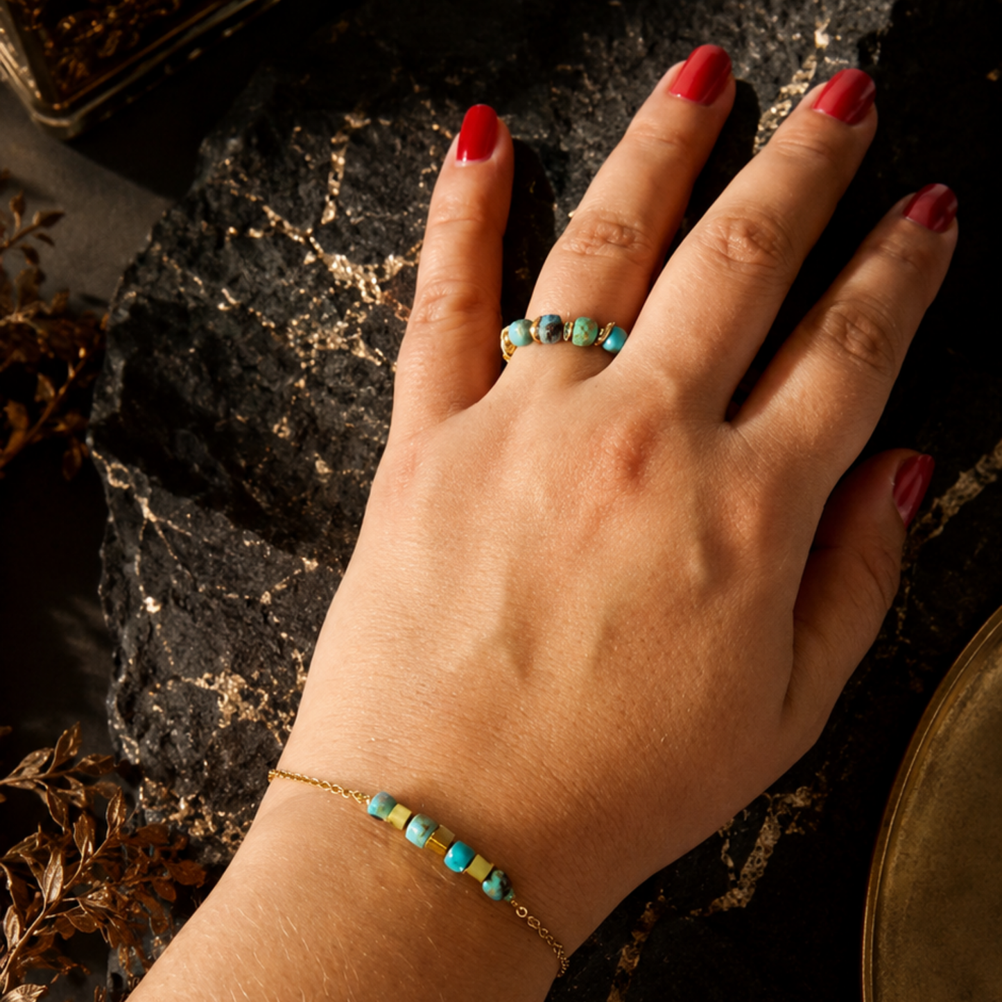 Pulsera y Anillo Calma y Fuerza Turquesa