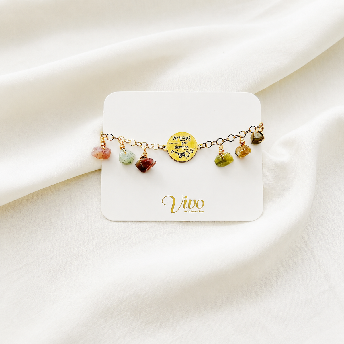 Pulsera Amigas por Siempre de ágata india sobre tarjeta