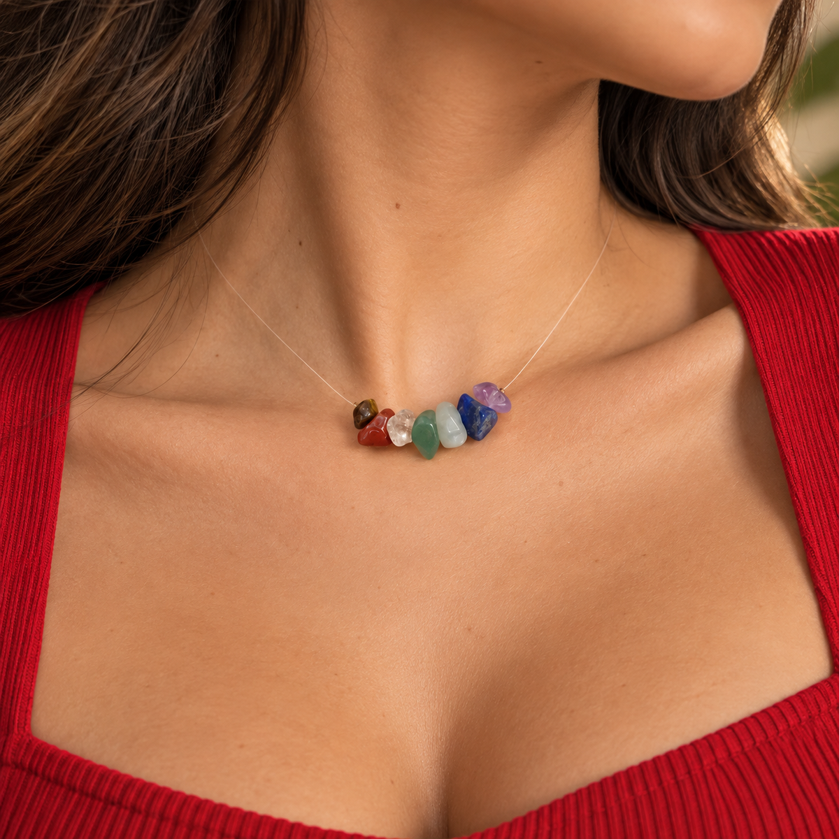 Collar Equilibrio 7 Chakras con siete piedras naturales de colores