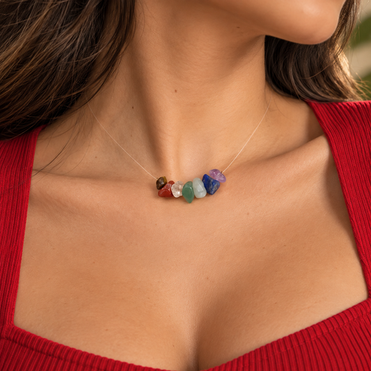 Collar Equilibrio 7 Chakras con siete piedras naturales de colores