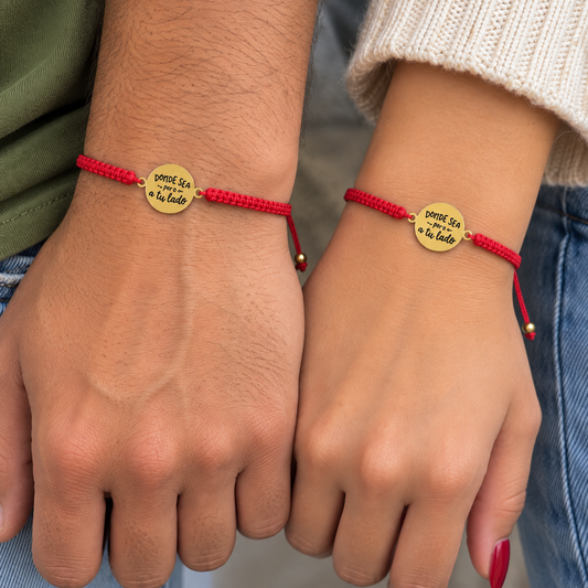 Pulseras de hilo rojo para pareja con dije Donde Sea, Pero a Tu Lado
